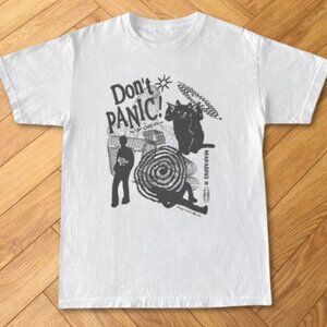 White Don’t Panic Abstract Multi-Headed Cat Surreal Graphic Tee